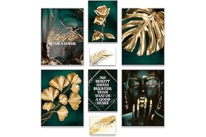 ARTFAVES® Poster Set - GOLDEN LEAVES - mehrteilige Wanddeko Wohnzimmer & Schlafzimmer - 8 moderne Wandbilder gold, türkis, Pflanzen, Blätter, Monstera - ohne Bilderrahmen