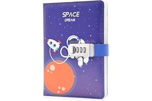 Lirener Creativo PU Notebook Código Libro con la Cerradura(Tema Espacial), A5 Password Notebook Contraseña Bloc de Notas Secret Diary Sketchbook Organizador con Cerradura de Combinación, 145x210mm