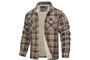 TACVASEN Men's Fleece Jackets Flannel Checked Lumberjack Shirts with 5 Pockets Winter Work Shirt Casual Button Down Coat