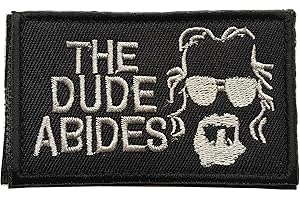 XUNQIAN Big Lebowski The Dude Abides Pee Rug Patch. Parfait pour votre équipement militaire tactique, sac à dos, casquette de baseball, porte-assiette ou gilet. Patch de 5 x 7,6 cm. A-Black