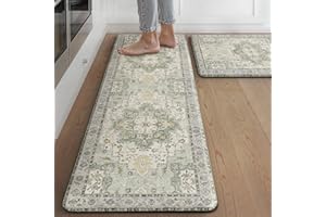 sarben 2er Set praktische Küchenteppiche - Bequeme und rutschfeste PVC-Küchenmatten für Komfort und Sicherheit in Küche, Salbeigrün Vintage, 40x120cm+40x75cm