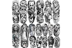 LAROI 18 Blätter Chicano Temporäre Tattoos Damen Herren Klebetattoos Erwachsene, Chicana Guadalupe Joker Gangster Nonne Tattoos zum Zufkleben Haut, Halloween Fake Tattoo Aufkleber Jesus Christus Gefängnis