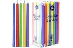 Ner Mitzvah Colorful Long Chanukah Candles - Standard Size Hanukkah Candles - Premium Quality Wax - Assorted Colors - 45 Count for All 8 Nights of Hanukkah