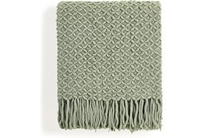 CREVENT Manta de Punto Bohemio para sofá, Silla, Cama, decoración del hogar, Suave, cálida, acogedora, Ligera, para Primavera, Verano y otoño (50 x 60 Pulgadas, Verde Salvia)