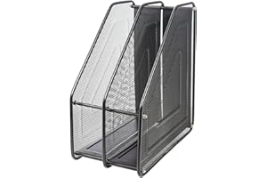 H HANSEL HOME Revistero Organizador de Documentos para Escritorio de Mallas Metálica, Cajas de Almacenamiento de Archivos para Oficina, Escritorio y Estudio - 2 Compartimentos Negro