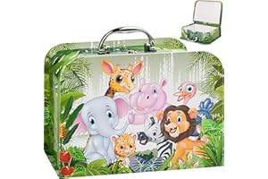 alles-meine.de GmbH Koffer/Kinderkoffer - GROß - Zootiere & Dschungel Tiere - 27 cm - Pappkoffer - Puppenkoffer - Kinder - Pappe Karton - Tier Giraffe Zoo Löwe Elefant/Zebra ..