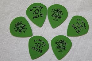 Jim Dunlop 498 Tortex Jazz III XL Lot de 6 médiators, calibre 0,88 mm, vert