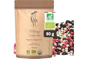 Khla - Pimientas Tricolor 80 g - Pimienta Negra y Blanca de Kampot & Pimienta Rosa - Certificada Orgánica - Producción Limitada - Especias Directas del Productor - Origen Camboya y Madagascar