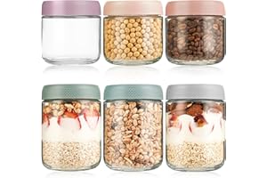 Solvant Vasetti Vetro Confezione Da 6, Barattoli Vetro Con Coperchio Vite Per Avena Notturna, Insalata, Yogurt, Budino, Chutney, Marmellata,Per La Preparazione Dei Pasti In Barattolo Di Vetro