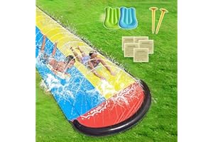 SilverChry Rasen Wasserrutsche, Doppelte 468 x 145cm Rutschbahn Outdoor Wasser mit Sprinkler, Wasserrutsche Garten mit 2 Bodyboards, Sommerspielzeug, Außen-Wasserspielzeug, Sommer