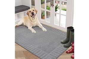 BEQHAUSE Large Door Mat Indoor, Super Absorbent Dirt Trapper Front Doormats Washable TPR Non-Slip Entrance Inside Floor Mats Rug for Entryway Pets and Dogs (80x120cm,Light Grey)