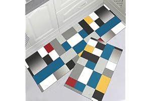 LLTTEER Kitchen Mats Rugs Sets Washable Non-Slip Kitchen Floor Mat 2 Pieces,Waterproof PVC Kitchen Mat Door Mat for Kitchen,Hallway,Living Room,Bedroom,Bathroom (Geometric 03, 40 x 60+40 x 120 cm)