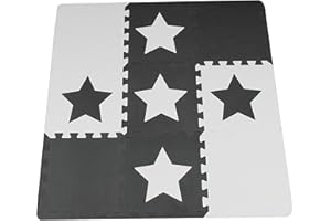 FOR THE LOVE OF LEISURE 9 Black Interlocking Foam Baby Play Mat Star Tiles with Edges - Play Mats. Each tile 30 x 30cms. Total 0.9m2.