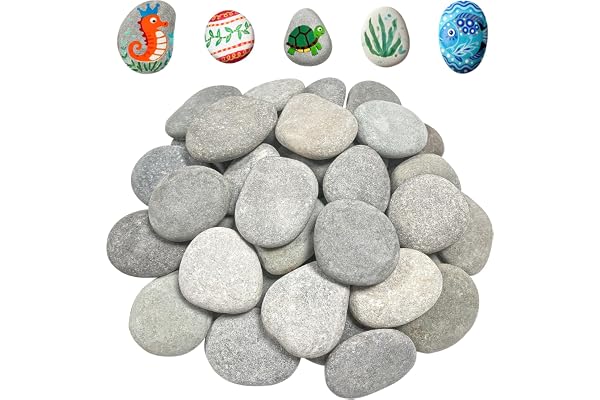 Flying Pottery 25 Pièces Galets Plats à Peindre,4-6 cm Cailloux pour Peinture,DIY Peintes Rocher,Convient pour Peindre, colorer et décorer Les Aquariums et Les Pots de Fleurs. (Gris)