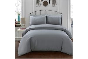 Sleepdown Proste i klasyczne wzornictwo waflowe, szara poszewka na kołdrę i poszewki na poduszki, zestaw pościeli z zapięciem na guziki (łóżko podwójne)