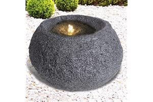 AMUR Gartenbrunnen, Brunnen, Zierbrunnen, Zimmerbrunnen, Springbrunnen, Brunnen mit LED-Licht 230V Wasserfall Wasserspiel für Garten, Gartenteich, Terrasse (Granit-QUELLSTEIN dunkel)