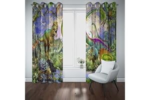 MUZHILI Blackout Curtains Kids Boys Dinosaur Jungle Animals Wildlife 3D Print Pattern Eyelet Blackout Thermal Insulated with Jurassic Wild Animal Dino Print Pattern2 Panels (W117cm (46") x D137cm (54"))