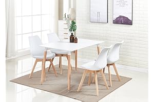 P&N Homewares Rectangular Dining Room Table Set for 4 - Wooden Dining Table & Dining Room Chairs Set of 4 with Cushions - PU Padded Seat w/Solid Wood Legs - Modern Round Dining Set