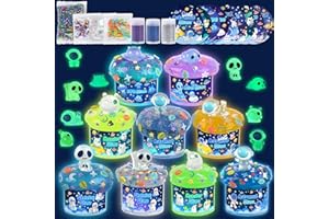 Galaxy Leuchtender Slime Kit 9er Pack, mit Leuchtanhängern, Regenbogen-Schleim-Set für Kinder, Leucht-Party-Geschenke für Jungen & Mädchen, Ostern, Halloween