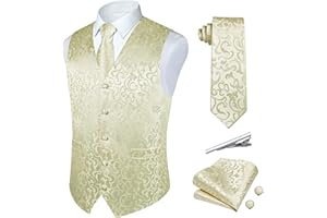 Rithern Gilet Uomo Elegante Paisley Panciotto Uomo Jacquard Cravatta Taschino Set con Gemelli e Fermacravatta Gilet da Abito Per Nozze Festa Gilet