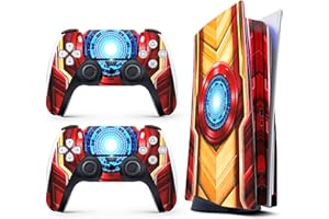 HK Studio Iron Suit Decal Sticker Skin Specific Cover for Both PS5 Disc Edition and Digital Edition - Waterproof, No Bubble, Including 2 Controller Skins and Console Skin