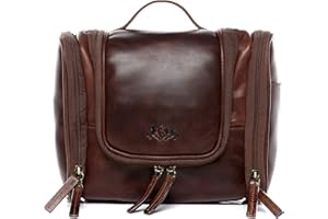 SID & VAIN Duża wisząca kosmetyczka z prawdziwej skóry – kosmetyczka Dexter L – worek do prania do zawieszenia – skórzana kosmetyczka dla mężczyzn i kobiet ręcznie wykonana, Brązowy koniak., L,