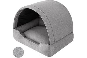 SALES CORE Cama para perros, cueva para perros con techo rígido, caseta para perros con colchón suave. Espacio para dormir para mascotas con dosel protector, caseta de tela, sofá y cojín para perros en un