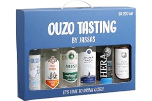 ‎JASSAS GRIECHISCHE FEINKOST Ouzo Tasting by Jassas 6x 200ml in Geschenkbox | Variante 2 | Feinster Ouzo aus Griechenland | Probierset | Geschenkidee | Spirituosen Geschenk | Spirituosen Geschenkset