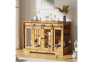 MSFE Drewniana klatka dla psa wewnątrz, meble z podwójnymi przesuwanymi drzwiami i zamkiem bocznym dla średnich i dużych rozmiarów, 105 x 58 x 75,4 cm