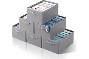 YOYIKKO 6 Pezzi Grandi Organizer per Armadio Vestiti 7 Scomparti, Cestelli Portaoggetti Impilabili, Contenitori per Vestiti Guardaroba per Maglioni, Magliette, Felpe Con Cappuccio (Grigio-58)