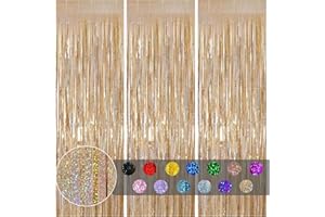 COSORO 3pcs Tinsel Curtain Champagne Gold Glitter Foil Door Party Backdrop, 3.2ftx6.5ft Foil Fringe Streamers Shimmer Decorations for Birthday Wedding Christmas