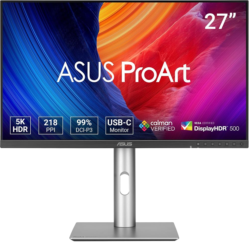 ASUS ProArt PA27JCV 27 İnç 5K DCI-P3 USB-C Monitör | Calman Verified, %99 DCI-P3, Delta E < 2, MacBook Renk Uyumu için M Modu, 96W Şarj, LuxPixel Anti-Glare