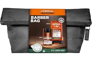 L'Oréal Män Expert skäggvårdsset för män, presentset med ansiktskräm, duschgel och toalettpåse, presenter till män med cederträolja, barberklubb, 1 x 50 ml, 1 x 250 ml
