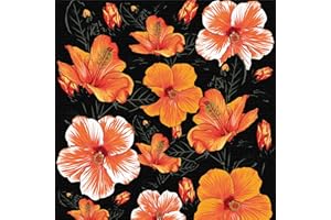 ICYEHAO Carta da Parati Arancione Fiori, 44 x 300 cm Carta da Parati Arancio Floreale Foglie Botanica Boho Nero Pellicola Adesiva per Mobili,Camera da Letto,Soggiorno,Bagno,Cucina