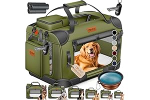 Lovpet® - Trasportino per cani e gatti, M 60 x 42 x 42 cm, borsa per il trasporto di animali domestici, pieghevole, con ciotola e tracolla, cachi