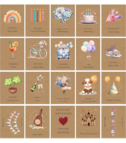 The Lazy Panda Card Company Set Di 20 Biglietti Di Compleanno Dipinti