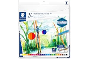 Staedtler Crayons de couleur aquarellables de haute qualité pour artistes, Utilisables à sec ou à l'eau, Mine douce et tendre de 3 mm, Étui carton avec 24 couleurs différentes assorties, 14610C C24