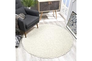 ‎SANAT SANAT Teppich Rund - Creme Hochflor, Langflor Modern Teppiche fürs Wohnzimmer, Schlafzimmer, Esszimmer oder Kinderzimmer, Größe: 120x120 cm