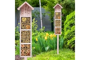 SPETEBO Hôtel à insectes en bois avec piquet de terre - 78 cm - Beige - Décoration de jardin - Maison à insectes à poser - Hôtel à abeilles, maison à bourdons, chrysopes, papillons