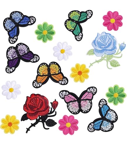Patchs Thermocollants Brodés - Lot De 24 Fleurs | Pour Réparation Et Décoration Vêtements, Sacs | Tailles 5x5 Cm Et 2.3x2.3 Cm