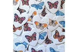 Revive a Bee Plantable Seed Paper Hearts (Pack of 50), Printed Assorted Butterfly Wildflower Seeded Paper Rewilding Aid for Weddings, Parties, Funerals