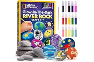 BLUE MARBLE National Geographic Glow in The Dark Rock Painting Kit - Arts & Crafts Kit for Kids, Decorate 15 River Rocks with 15 Paints & Art Supplies, Kids Craft
