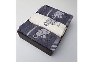 Sue Rossi Ltd 100% Turkish Cotton Tea Towels Kitchen Towel Embroidered Animal Cooks Cloth 3 Pack Gift Box Set (Elephant)