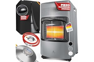 KESSER® Chauffage à Gaz 4200 W Avec Régulateur de Pression, Tuyau, Brûleur Céramique Infrarouge, Pour Bouteilles de Butane, Gris Foncé