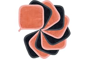 Polyte - Serviettes démaquillantes en microfibres Premium - soin du visage - moelleux/hypoallergénique/sans produits chimiques (15x15 cm, 10 Serviettes, Gris/Rose)