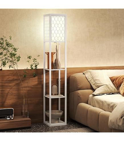 VASAGLE Lampada Da Terra Con 3 Ripiani – LED Regolabile, Interruttore A Pedale, Paralume In Tessuto, Perfetta Per Soggiorno E Camera Da Letto, Nero Inchiostro