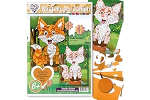 Kamary-Gallery Bastelset Basteln nach Zahlen, Papierbastelset versch. Motive für Kinder ab 6 Jahre, 3D basteln mit Papierherzen auf Schablone (Fuchs ab 6J)