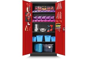 ‎JAN NOWAK Jan Nowak by Domator24 Werkzeugschrank TC01A Werkstattschrank Garagenschrank Lochwand 4 Fachböden Flügeltüren Stahlblech 185 cm x 92 cm x 50 cm (anthrazit/rot)