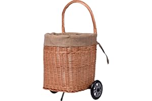 dobar® Praktischer Kaminholzkorb aus geschälter Weide mit Rollen- Weidekorb mit herausnehmbarer Stoffeinlage aus Jute und stabilen Kunststoffrädern - 40 cm