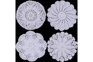 CHUANGDI 4 Stücke Baumwolle Spitze Deckchen Häkeln Rund Spitze Tischset Handgemacht Spitze Untersetzer Vintage Häkeln Deckchen für Küche Esszimmer Party Hochzeit Geschirr Traumfänger 7 Zoll (Weiß)